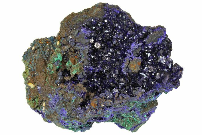 Sparkling Azurite Crystals with Malachite - Laos #170028